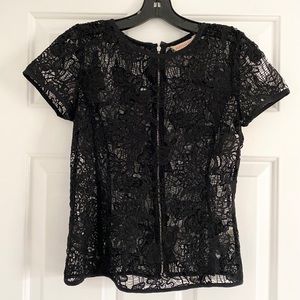 Rebecca Taylor Black Crochet Flower Design Top Shirt Blouse